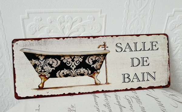 Blechschild Metallschild Bad Badewanne Salle de Bain 13x36cm Landhaus