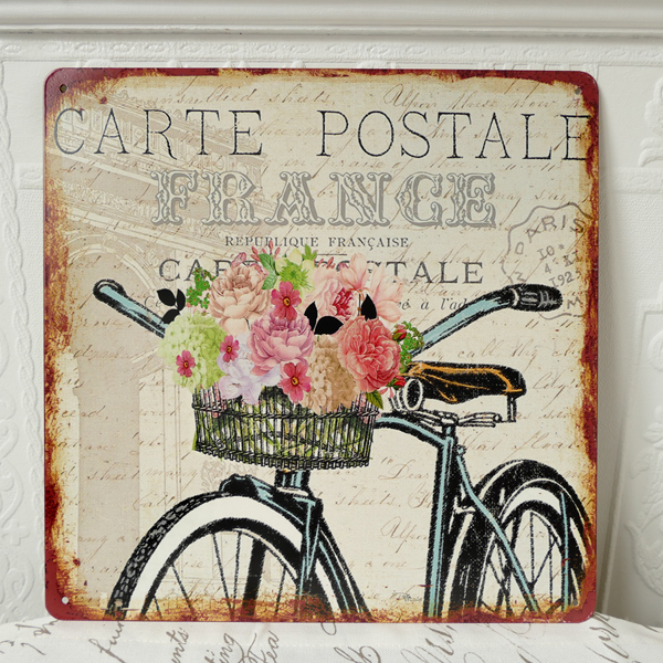 Blechschild Metallschild Blumen Fahrrad Postkarte Frankreich Rosen Shabby 30cm Ebay
