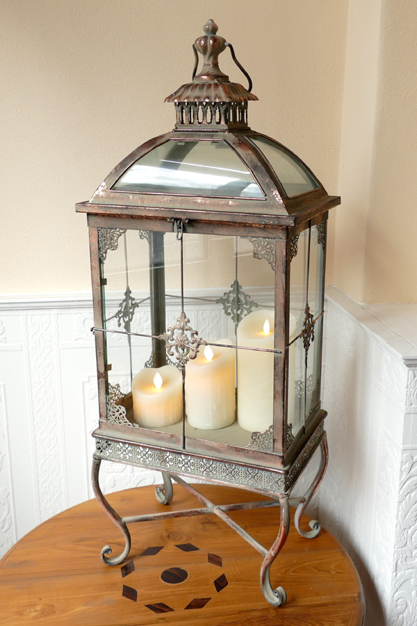 Chic Antique Laterne Windlicht Metall Grau Garten Shabby Vintage Deko 2 Grossen