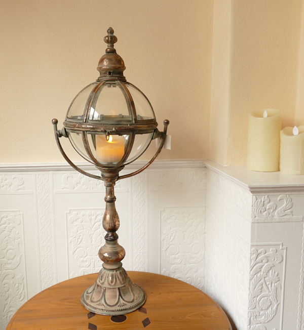 Laterne Windlicht Kuppel Kugel Kupfer Shabby Landhaus Vintage Metall