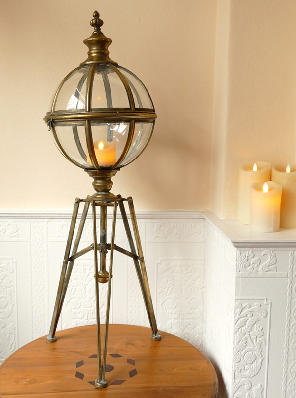 Laterne Windlicht Dreibein Kuppel Kugel Gold Shabby Landhaus Vintage